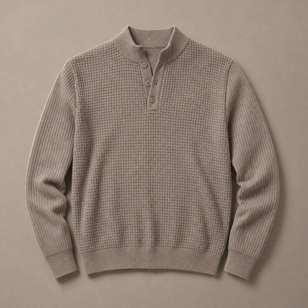Capron | Henley Jumper Mock Neck Waffle Knit – Product Photo