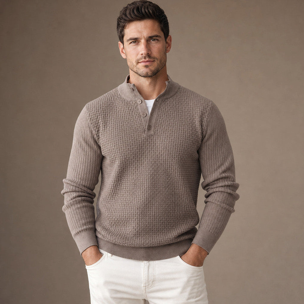 Capron | Henley Jumper Mock Neck Waffle Knit – Premium Editorial