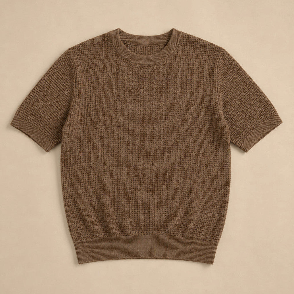 Captor | Waffle Knit T-Shirt Crew Neck Brown – Product Photo
