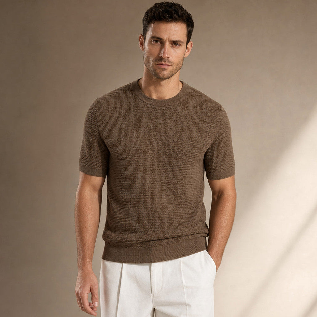 Captor | Waffle Knit T-Shirt Crew Neck in Brown – Premium Editorial