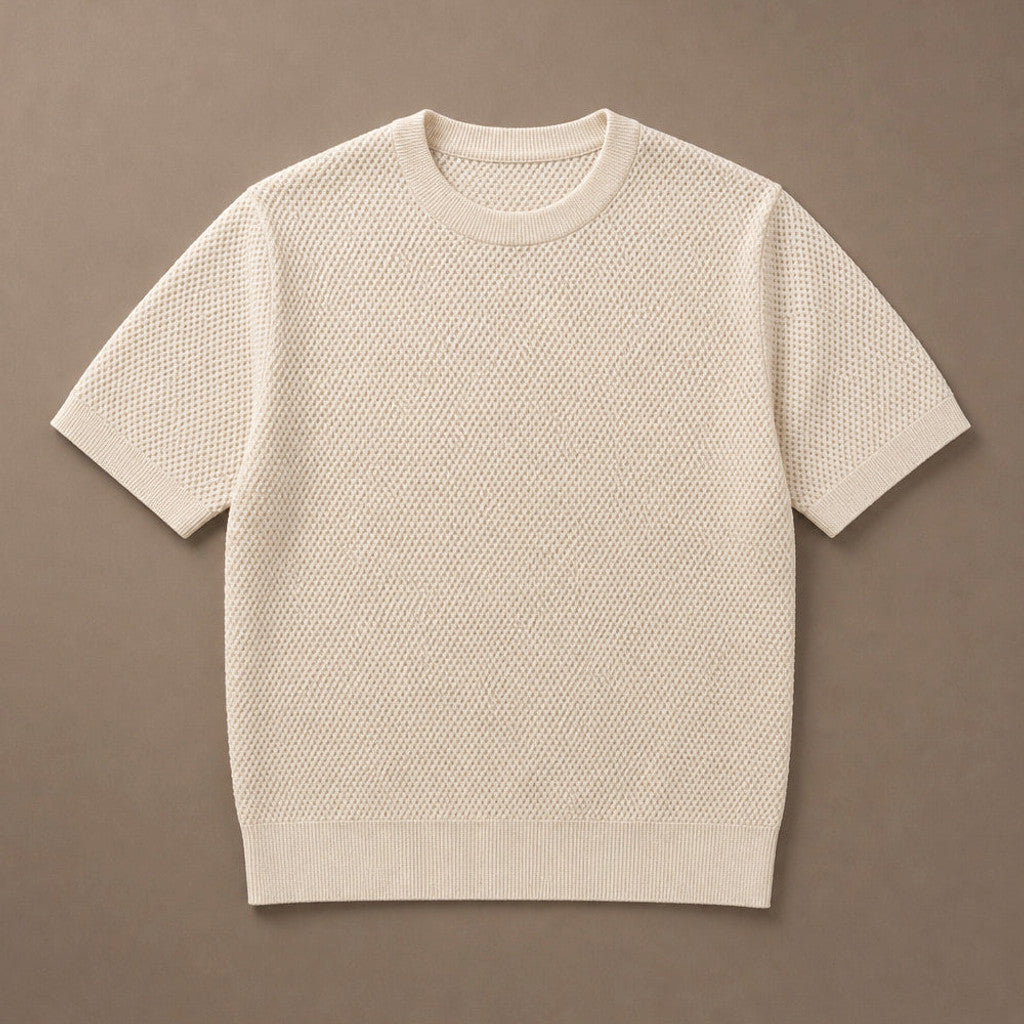 Captor | Waffle Knit T-Shirt Crew Neck Cream – Product Photo