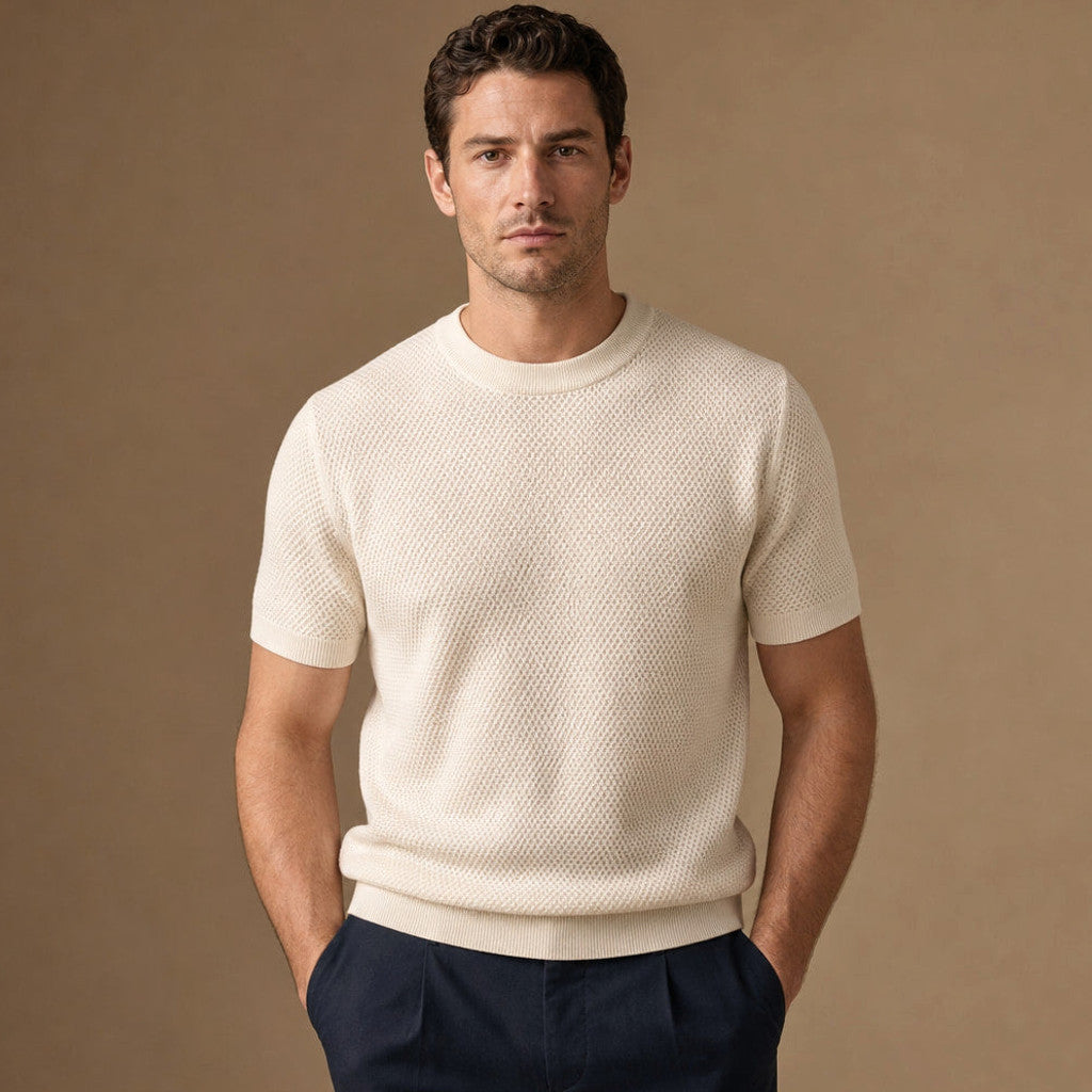 Captor | Waffle Knit T-Shirt Crew Neck in Cream – Premium Editorial