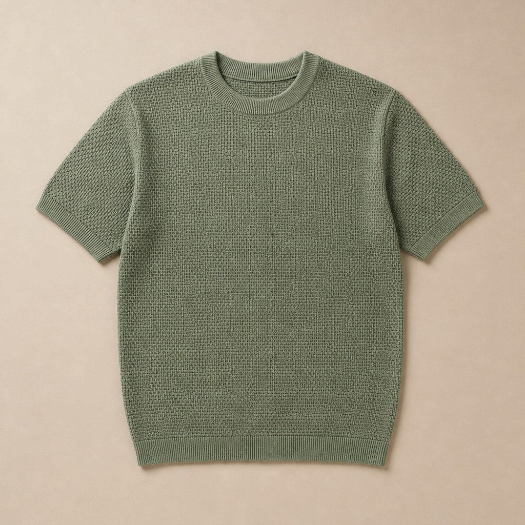 Captor | Waffle Knit T-Shirt Crew Neck Green – Product Photo