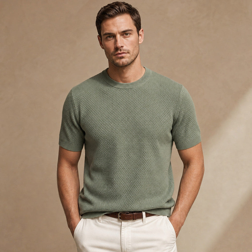 Captor | Waffle Knit T-Shirt Crew Neck in Green – Premium Editorial