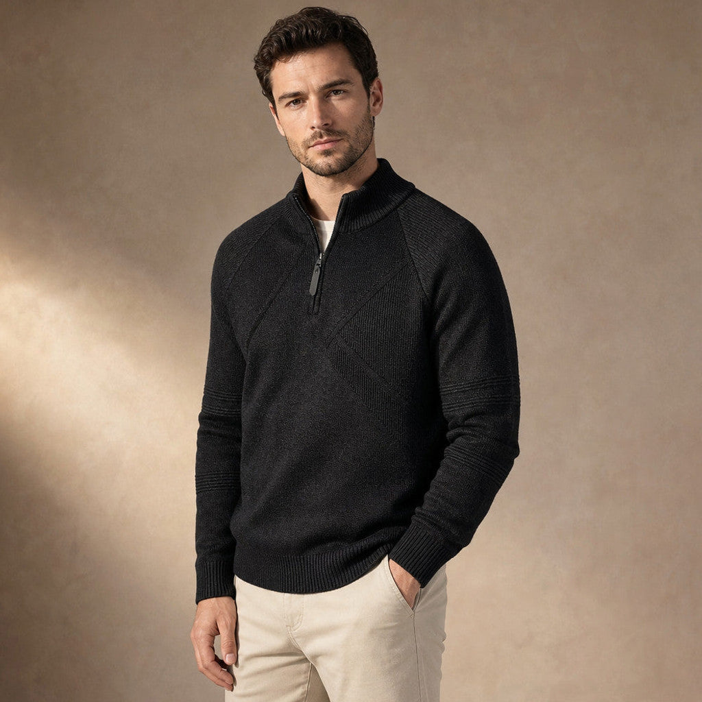 Cardex | Quarter Zip Sweater Cotton Knit Black – Side Angle View
