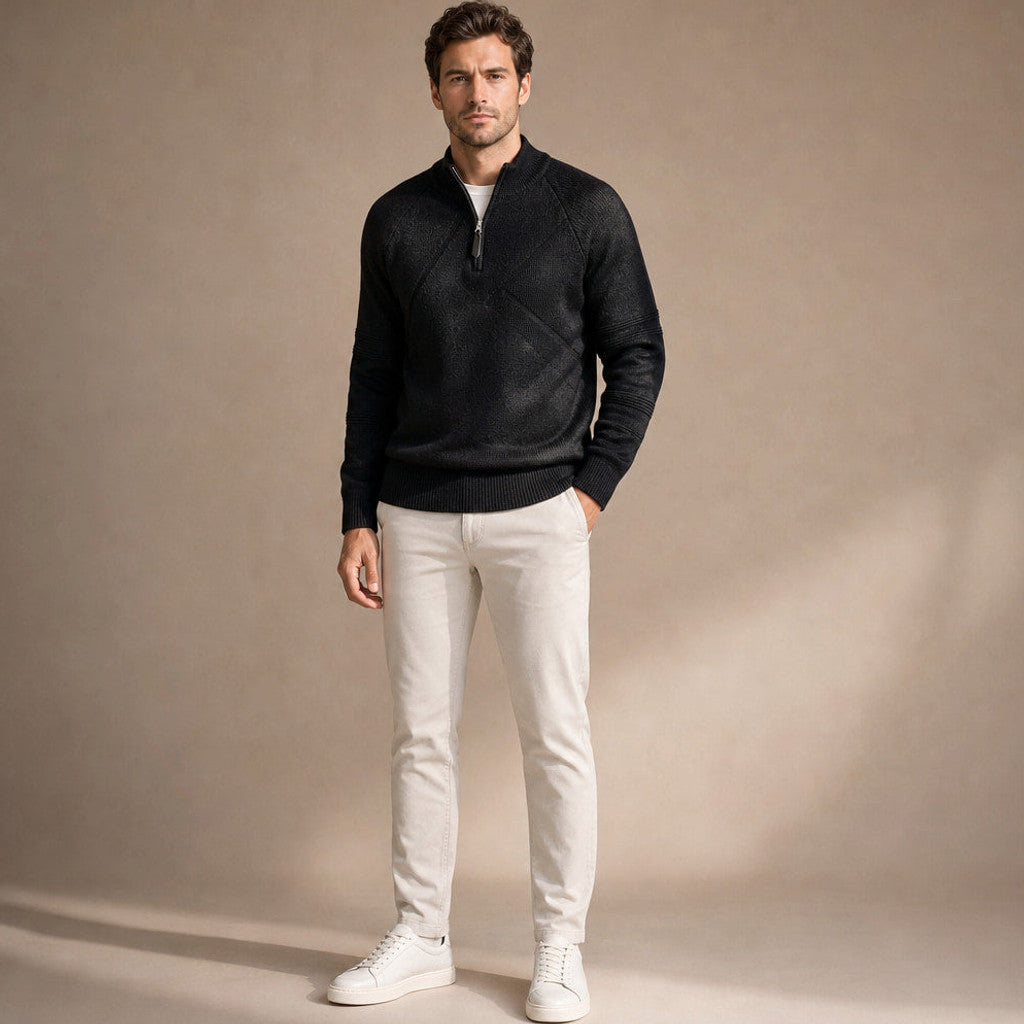 Cardex | Quarter Zip Sweater Cotton Knit Black – Full Look