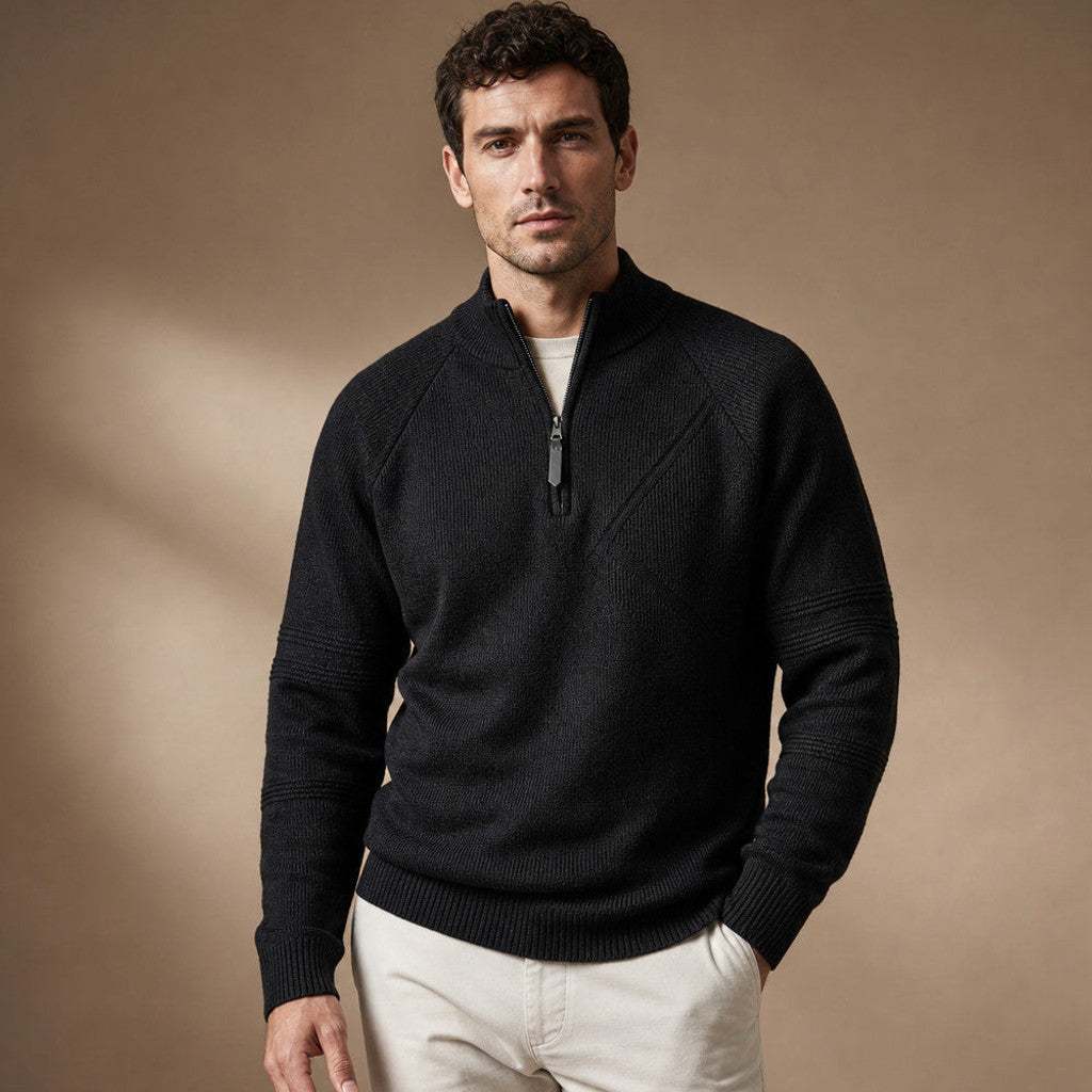 Cardex | Quarter Zip Sweater Cotton Knit Black – Product Photo