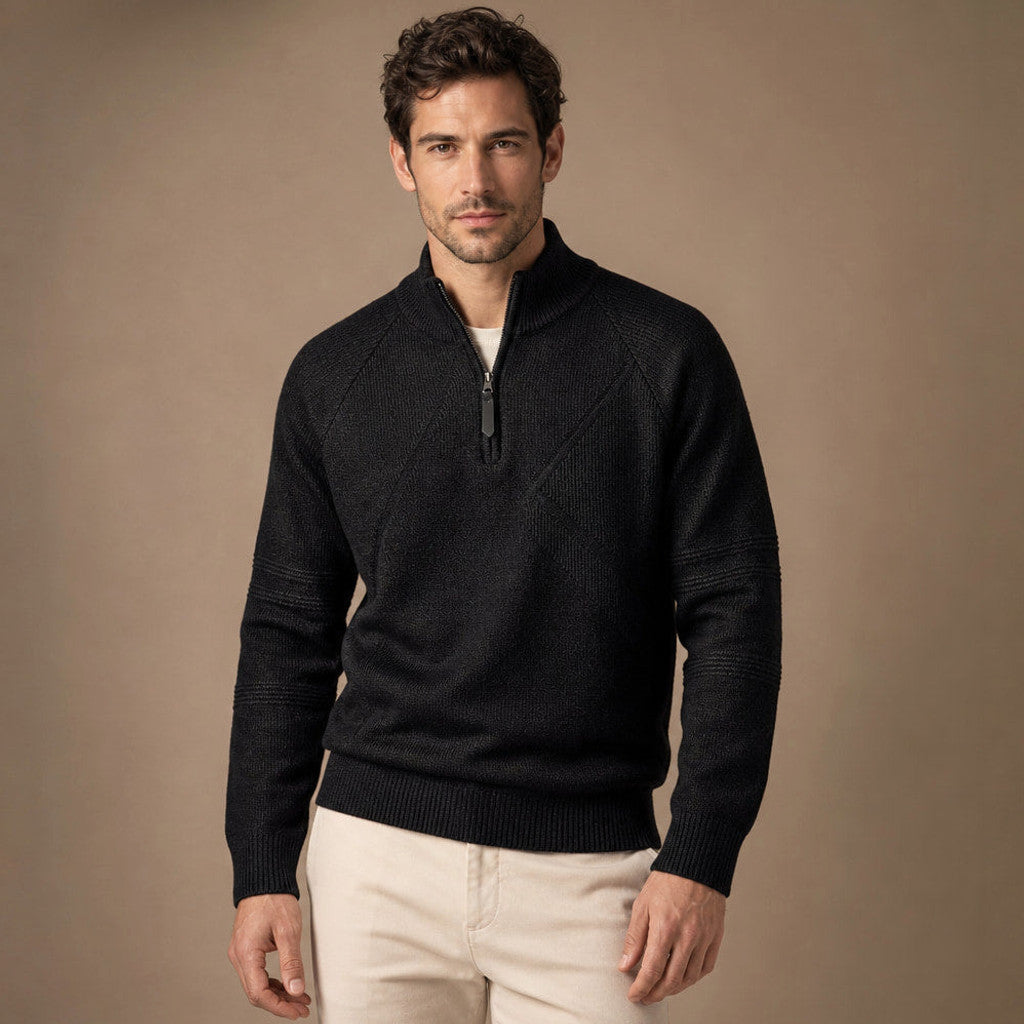Cardex | Quarter Zip Sweater Cotton Knit in Black – Premium Editorial