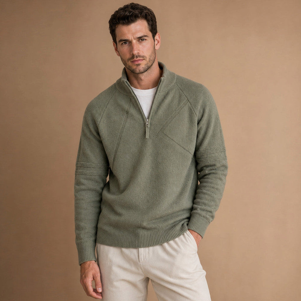 Cardex | Quarter Zip Sweater Cotton Knit Green – Product Photo