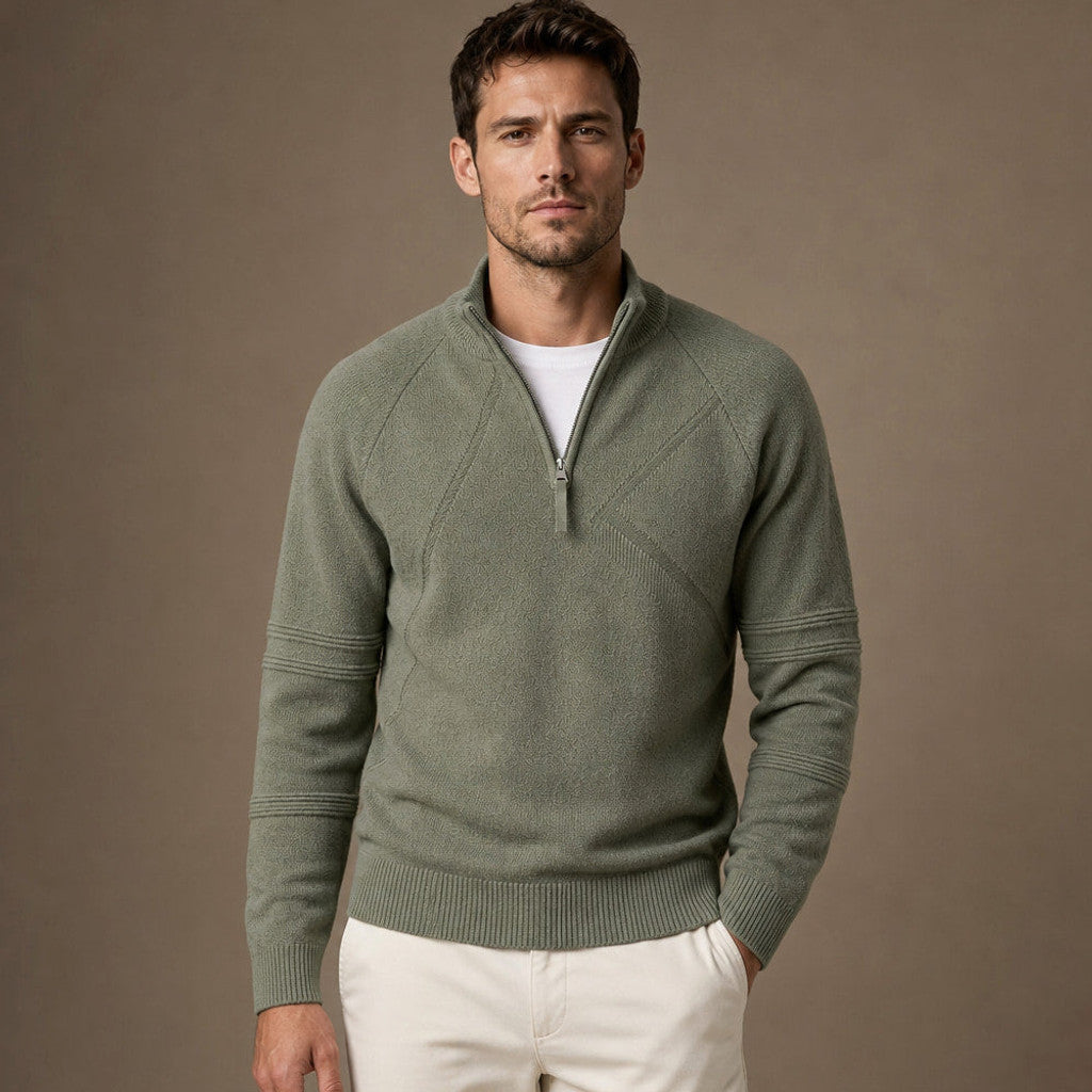 Cardex | Quarter Zip Sweater Cotton Knit in Green – Premium Editorial