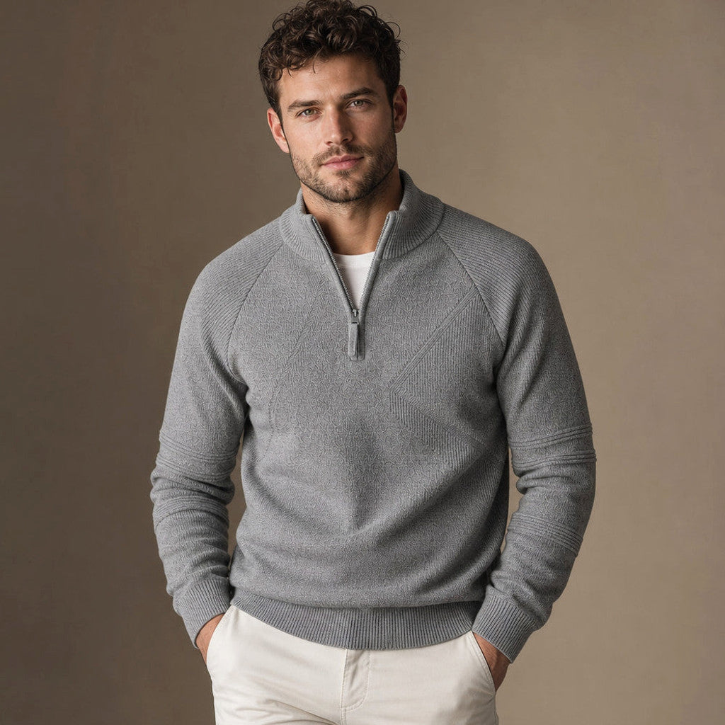 Cardex | Quarter Zip Sweater Cotton Knit Grey – Product Photo