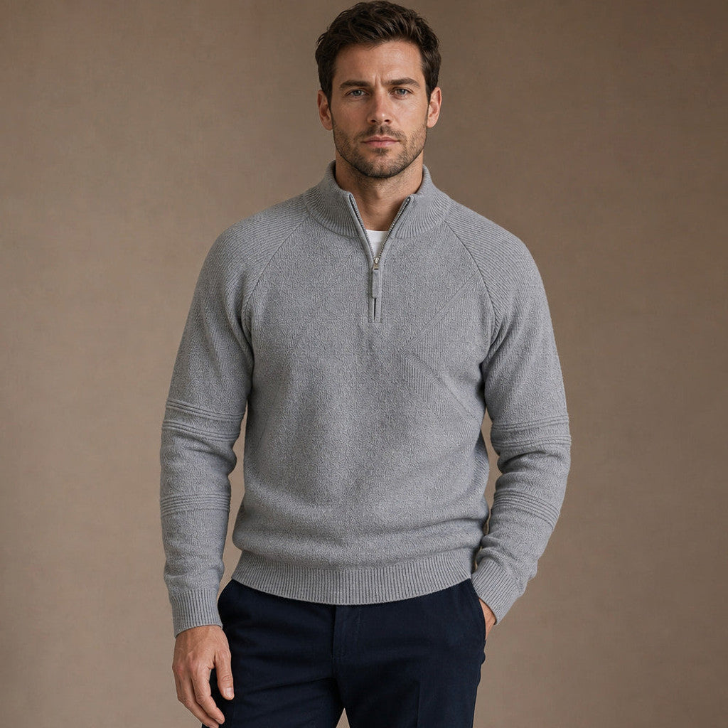 Cardex | Quarter Zip Sweater Cotton Knit in Grey – Premium Editorial
