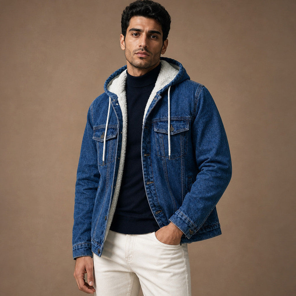 Carex | Selvedge Denim Jacket Sherpa Lined Blue – Side Angle View