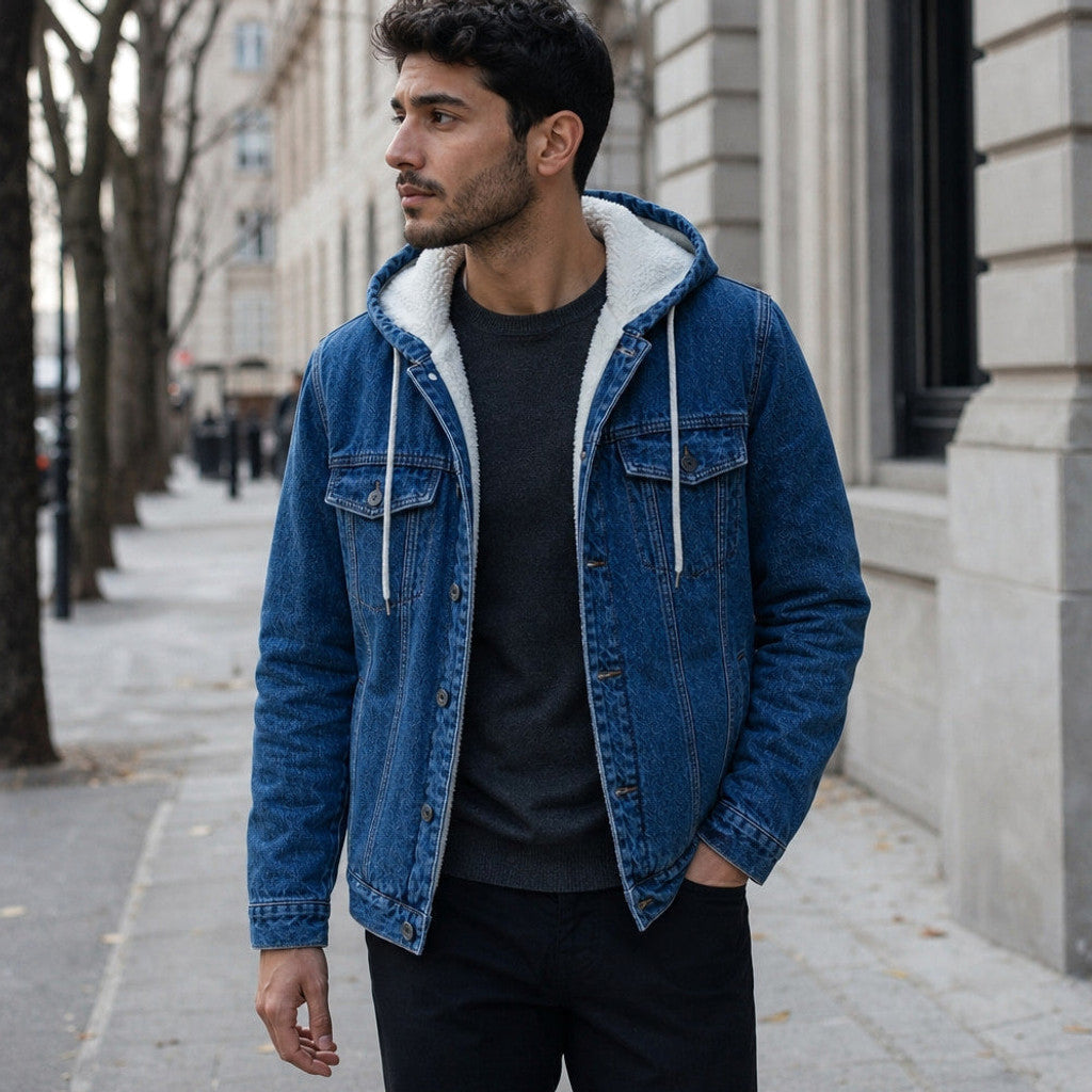 Carex | Selvedge Denim Jacket Sherpa Lined Blue – Styled Editorial Shot