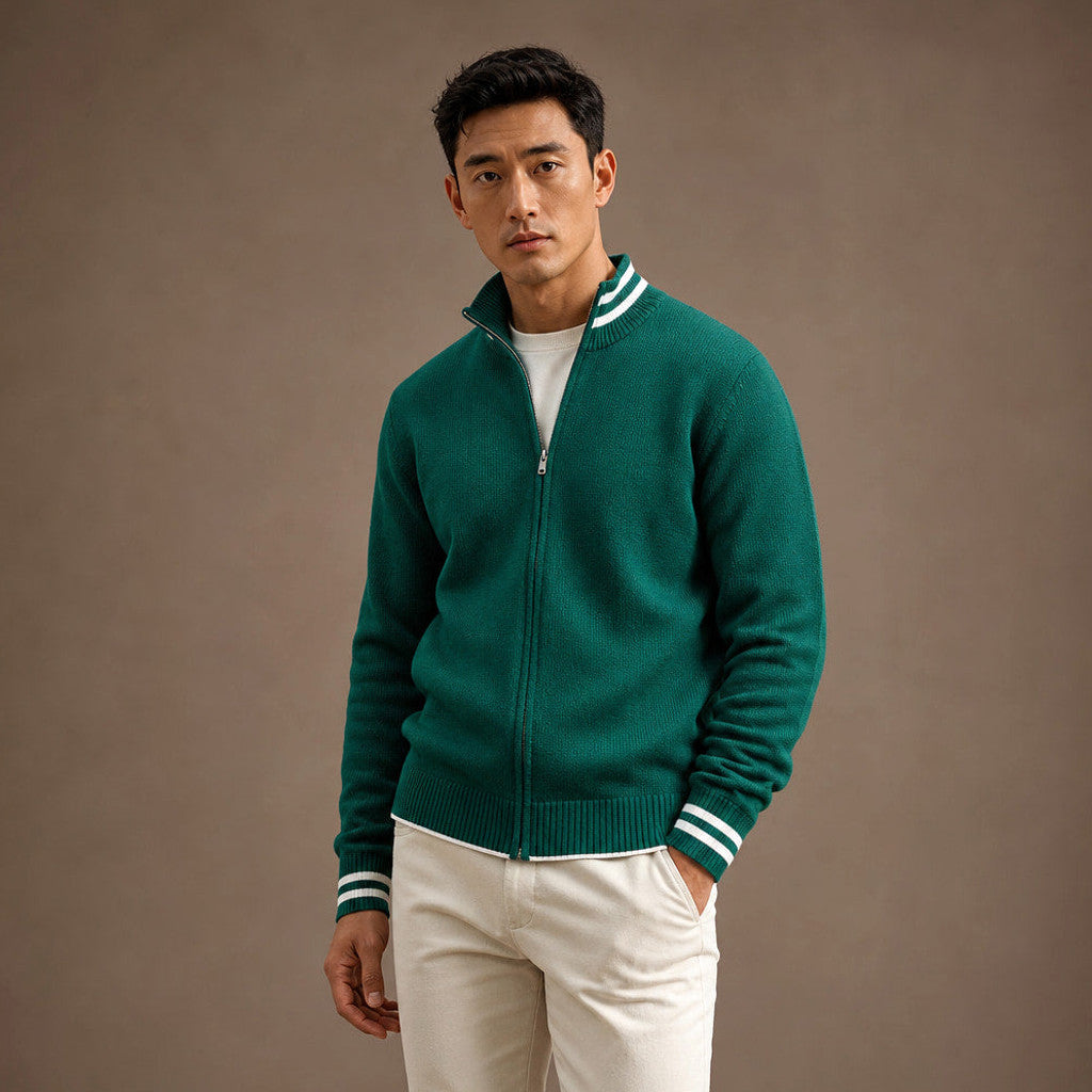 Carlex | Knit Tracksuit Stand Collar Emerald Emerald – Side Angle View