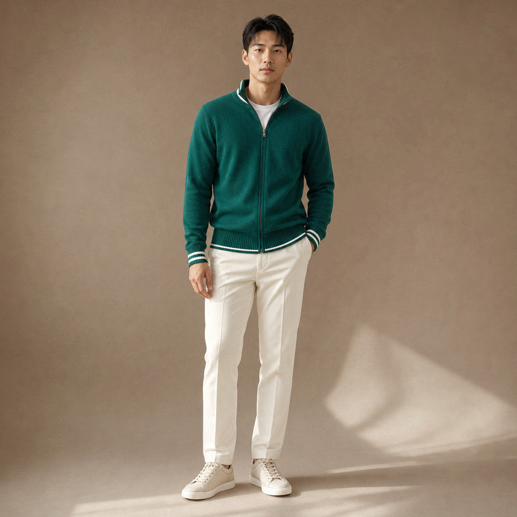 Carlex | Knit Tracksuit Stand Collar Emerald Emerald – Full Look