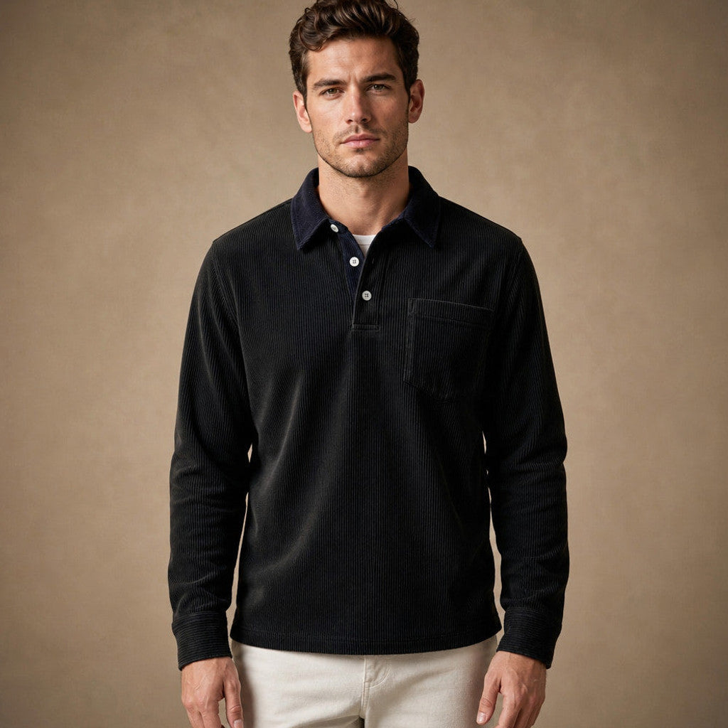 Carlon | Polo Shirt Corduroy Long Sleeve in Black – Premium Editorial