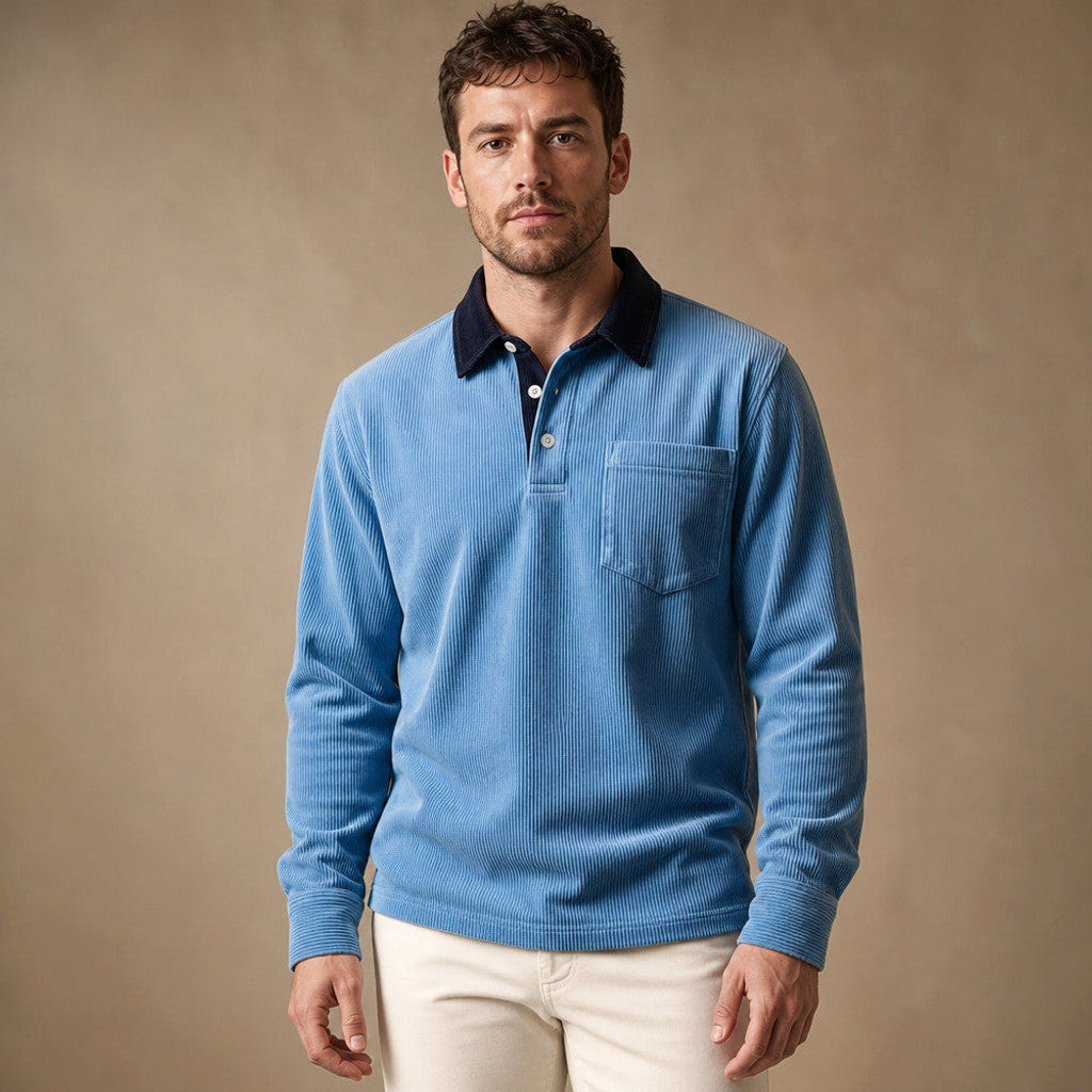 Carlon | Polo Shirt Corduroy Long Sleeve in Blue – Premium Editorial