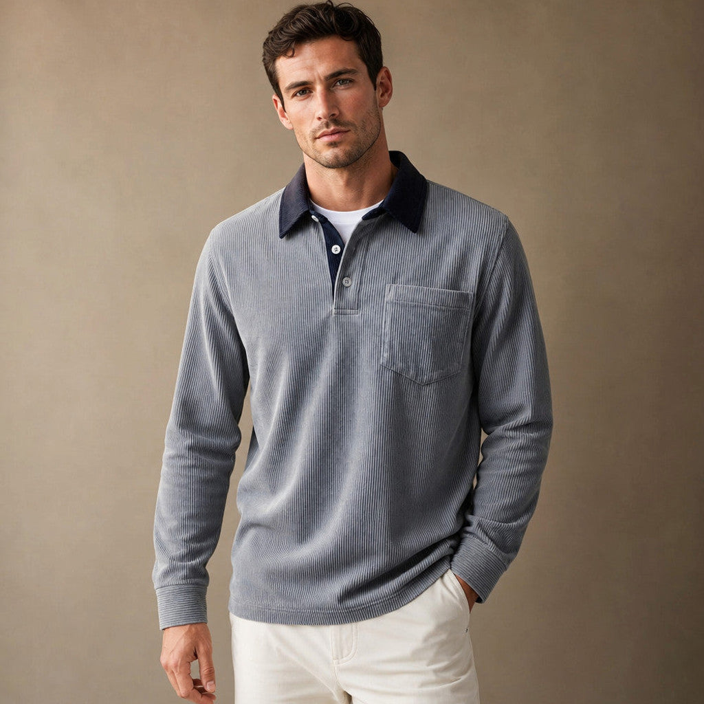 Carlon | Polo Shirt Corduroy Long Sleeve Grey – Product Photo