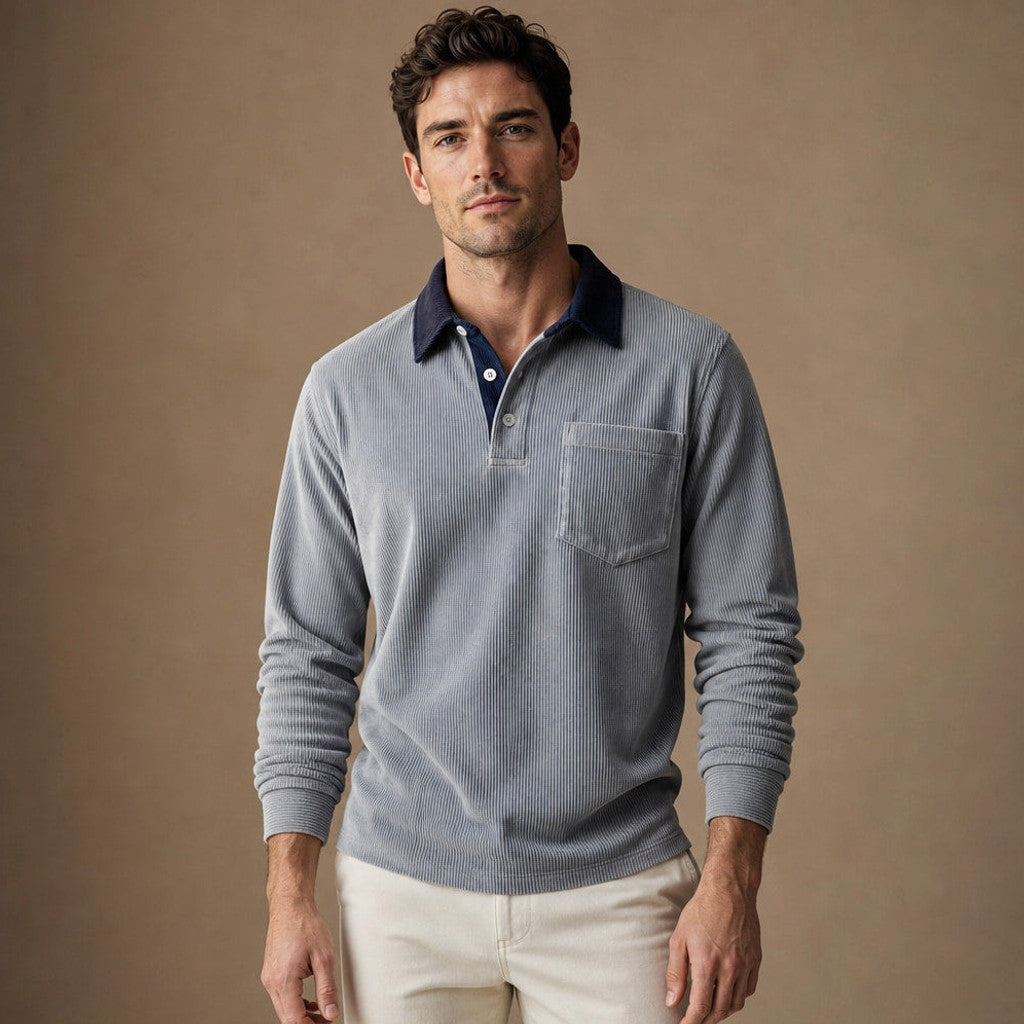 Carlon | Polo Shirt Corduroy Long Sleeve in Grey – Premium Editorial