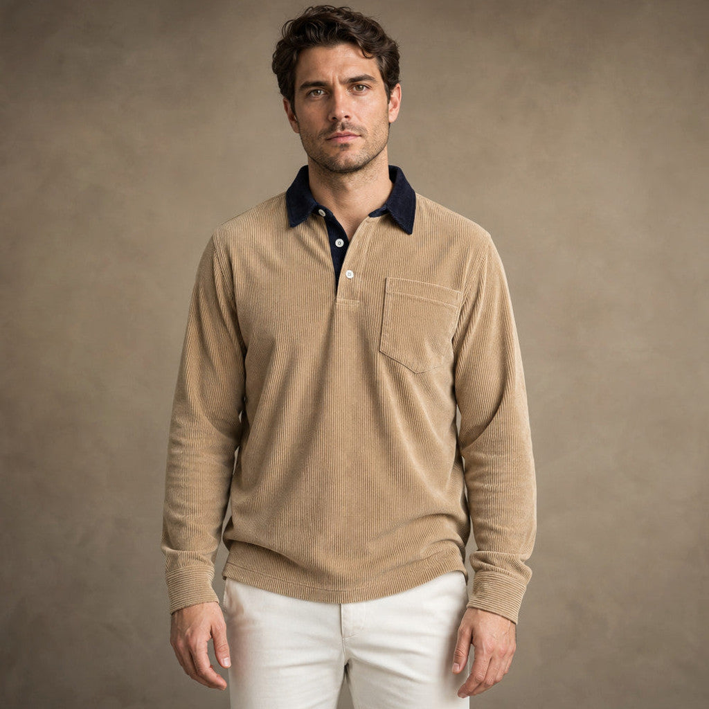 Carlon | Polo Shirt Corduroy Long Sleeve in Khaki – Premium Editorial