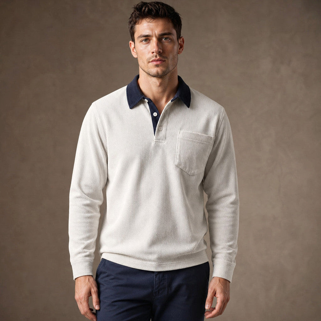 Carlon | Polo Shirt Corduroy Long Sleeve in White – Premium Editorial