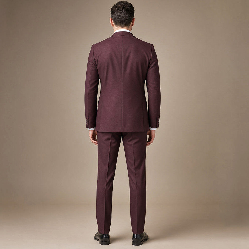 Carnby | Three Piece Suit Two Button Burgundy Burgundy – Side Angle View