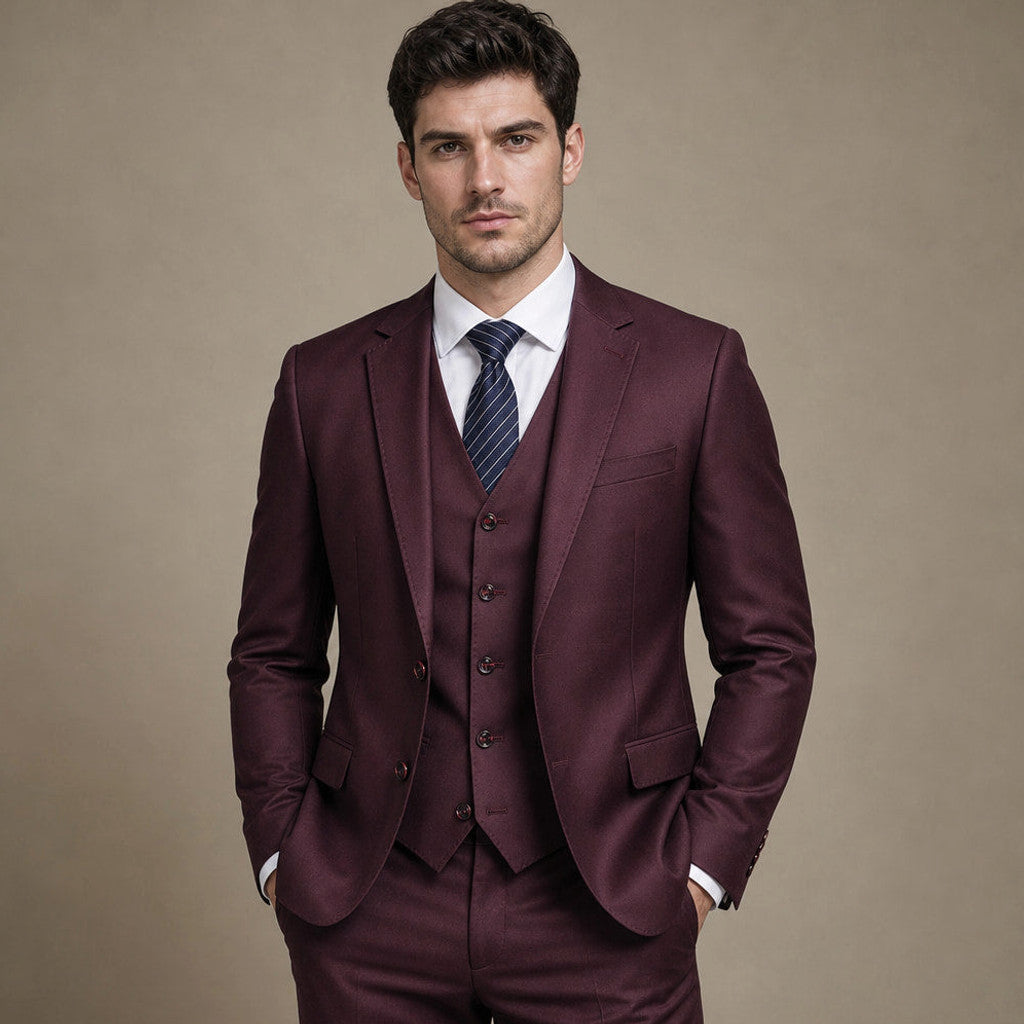 Carnby | Three Piece Suit Two Button Burgundy Burgundy – Full Look