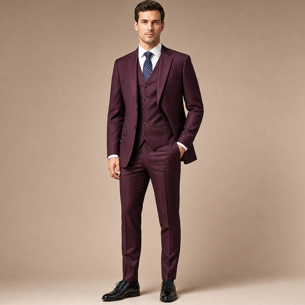 Carnby | Three Piece Suit Two Button Burgundy in Burgundy – Premium Editorial