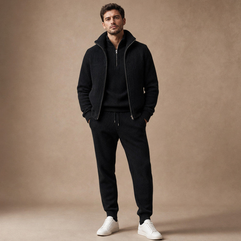 Carner | 3 Piece Set Padded Gilet Corduroy Effect Black – Product Photo