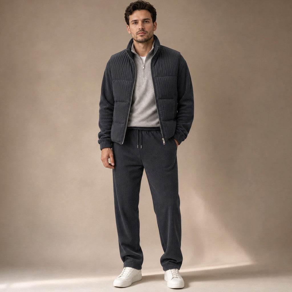 Carner | 3 Piece Set Padded Gilet Corduroy Effect Graphite – Product Photo