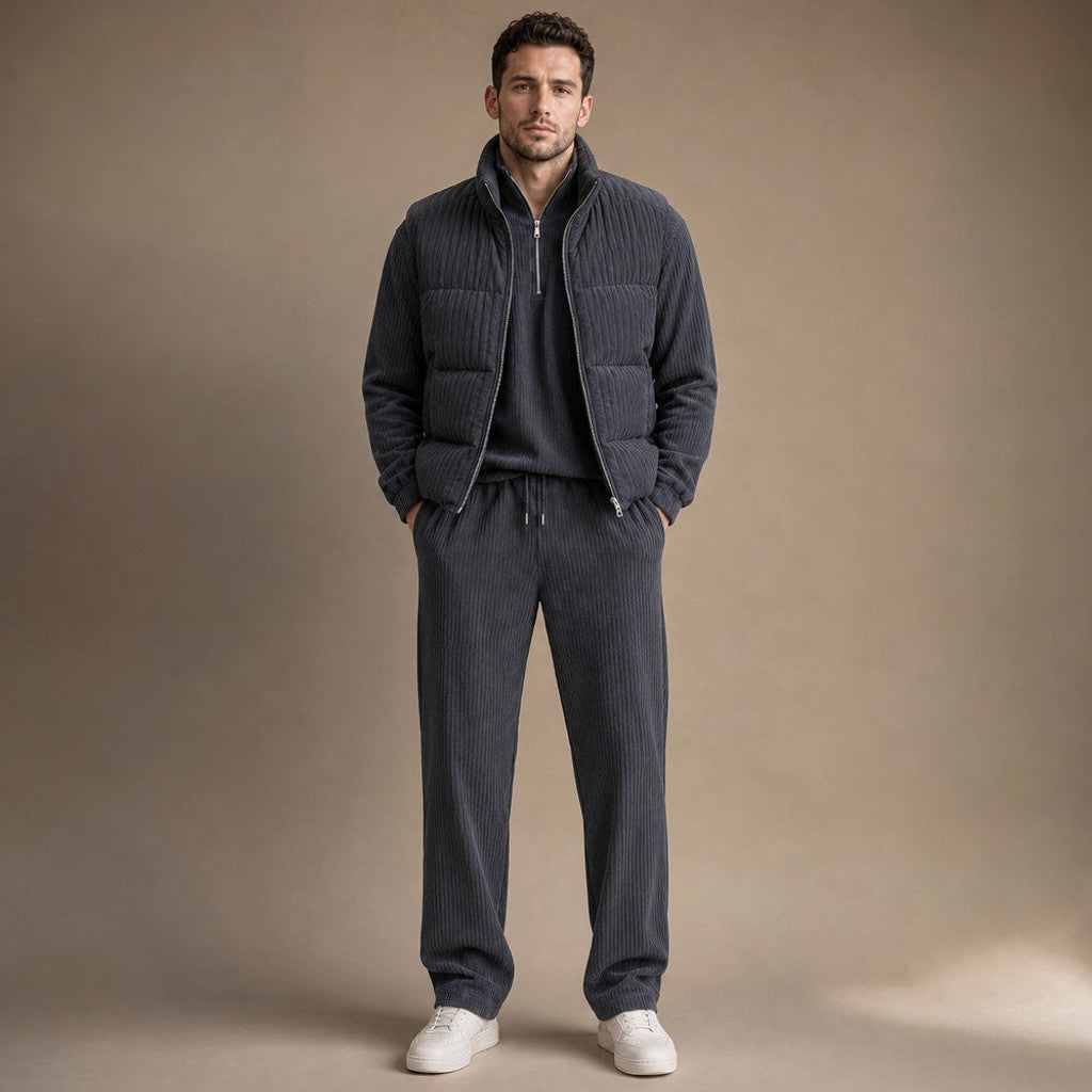 Carner | 3 Piece Set Padded Gilet Corduroy Effect in Graphite – Premium Editorial