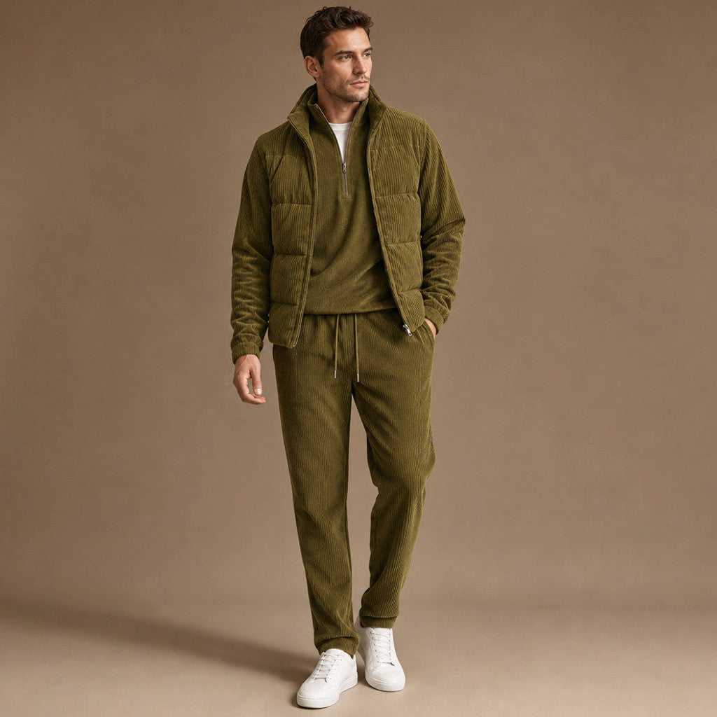 Carner | 3 Piece Set Padded Gilet Corduroy Effect Khaki – Product Photo
