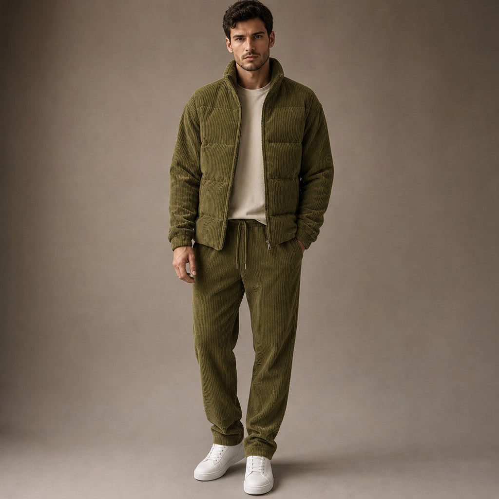 Carner | 3 Piece Set Padded Gilet Corduroy Effect in Khaki – Premium Editorial