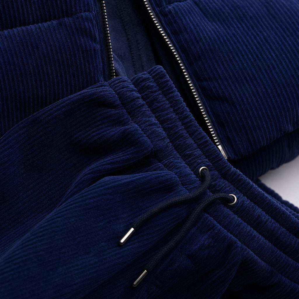 Carner | 3 Piece Set Padded Gilet Corduroy Effect Navy – Fabric and Detail Close-Up