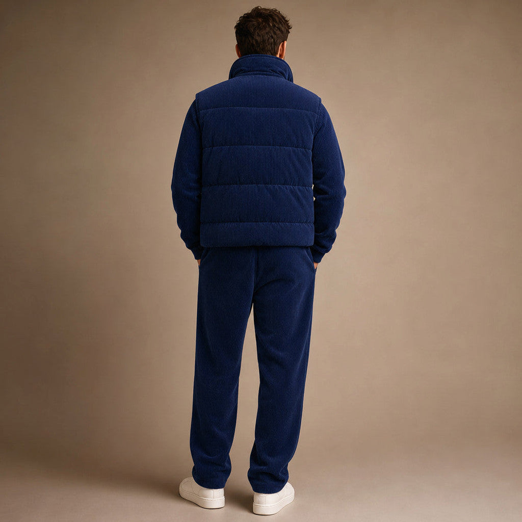 Carner | 3 Piece Set Padded Gilet Corduroy Effect Navy – Full Look