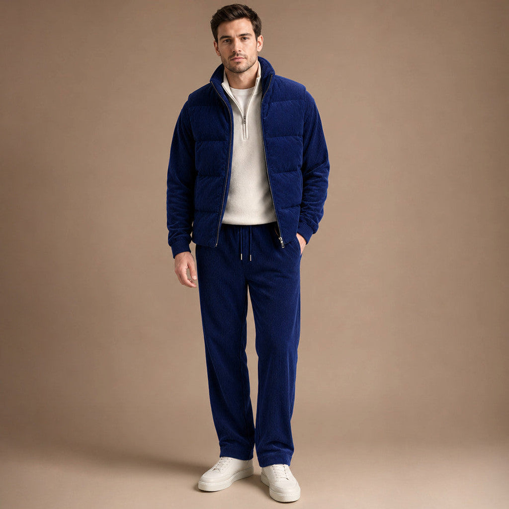 Carner | 3 Piece Set Padded Gilet Corduroy Effect Navy – Product Photo