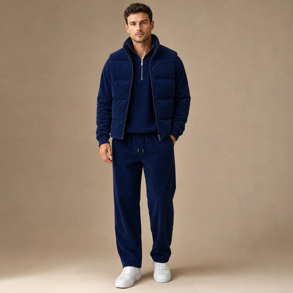 Carner | 3 Piece Set Padded Gilet Corduroy Effect in Navy – Premium Editorial