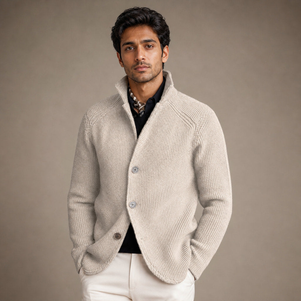 Cardigan Button Front Knit Relaxed Fit in Beige – Tomosino Premium Menswear