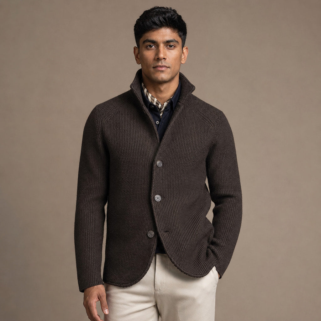 Cardigan Button Front Knit Relaxed Fit in Brown – Tomosino Premium Menswear