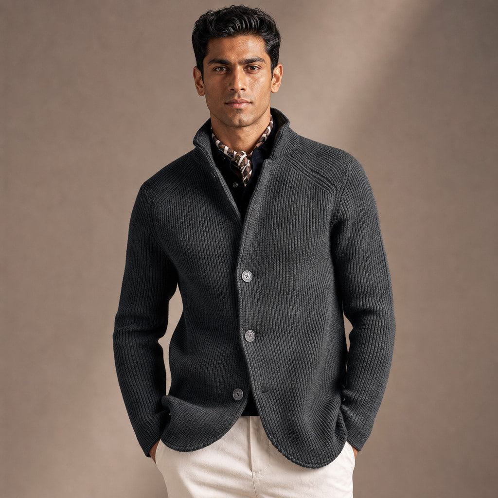 Cardigan Button Front Knit Relaxed Fit in Gray – Tomosino Premium Menswear