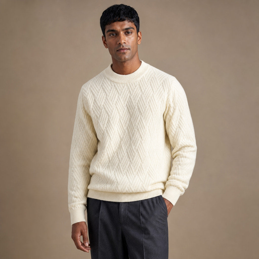 Crew Neck Jumper Textured Knit Beige – Product Photo