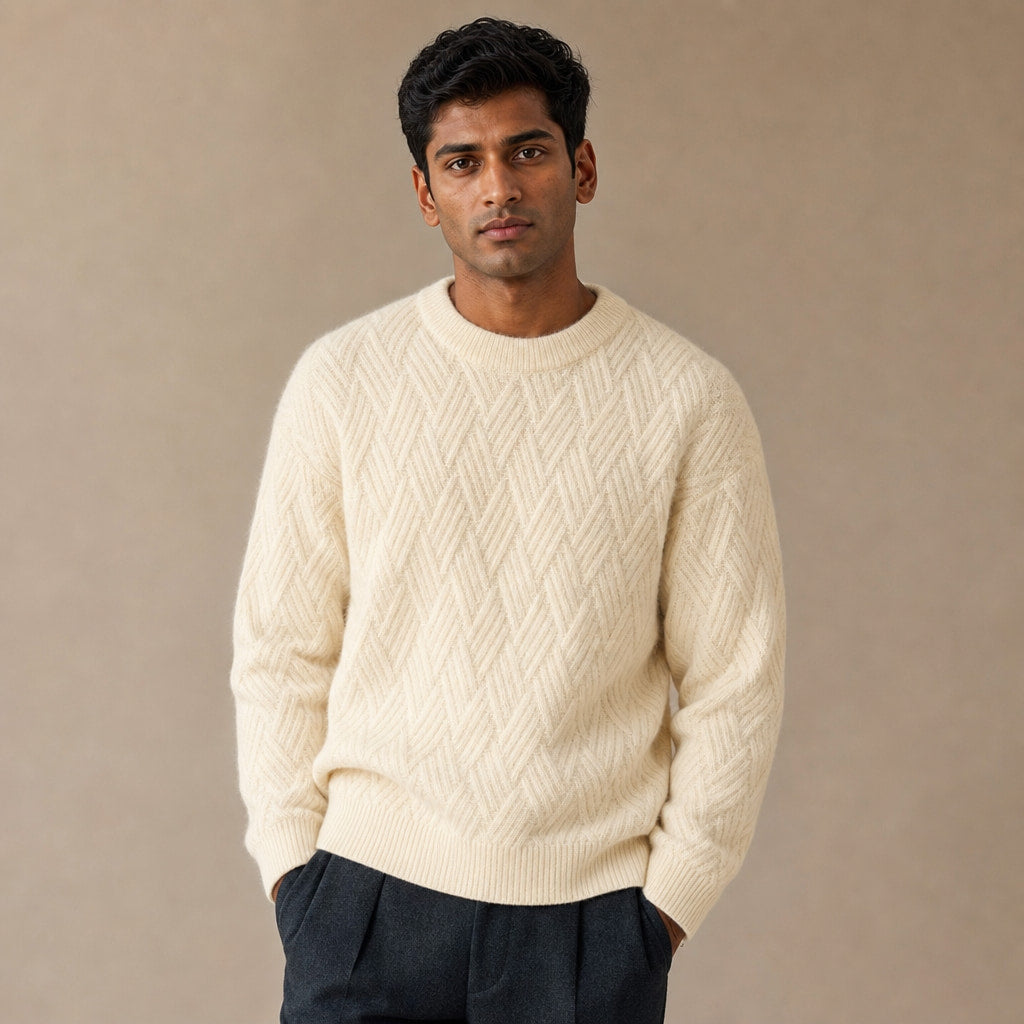 Crew Neck Jumper Textured Knit in Beige – Tomosino Premium Menswear