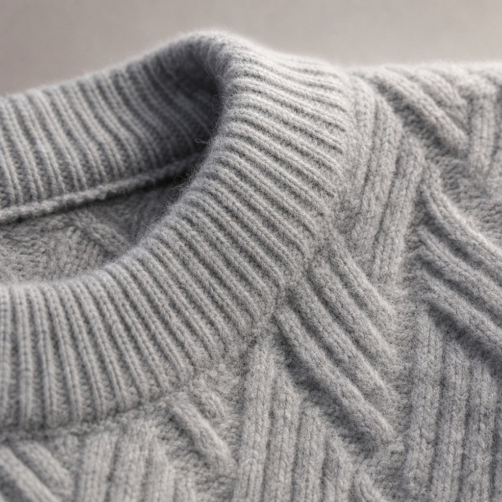 Crew Neck Jumper Textured Knit Grey – Fabric and Detail Close-Up