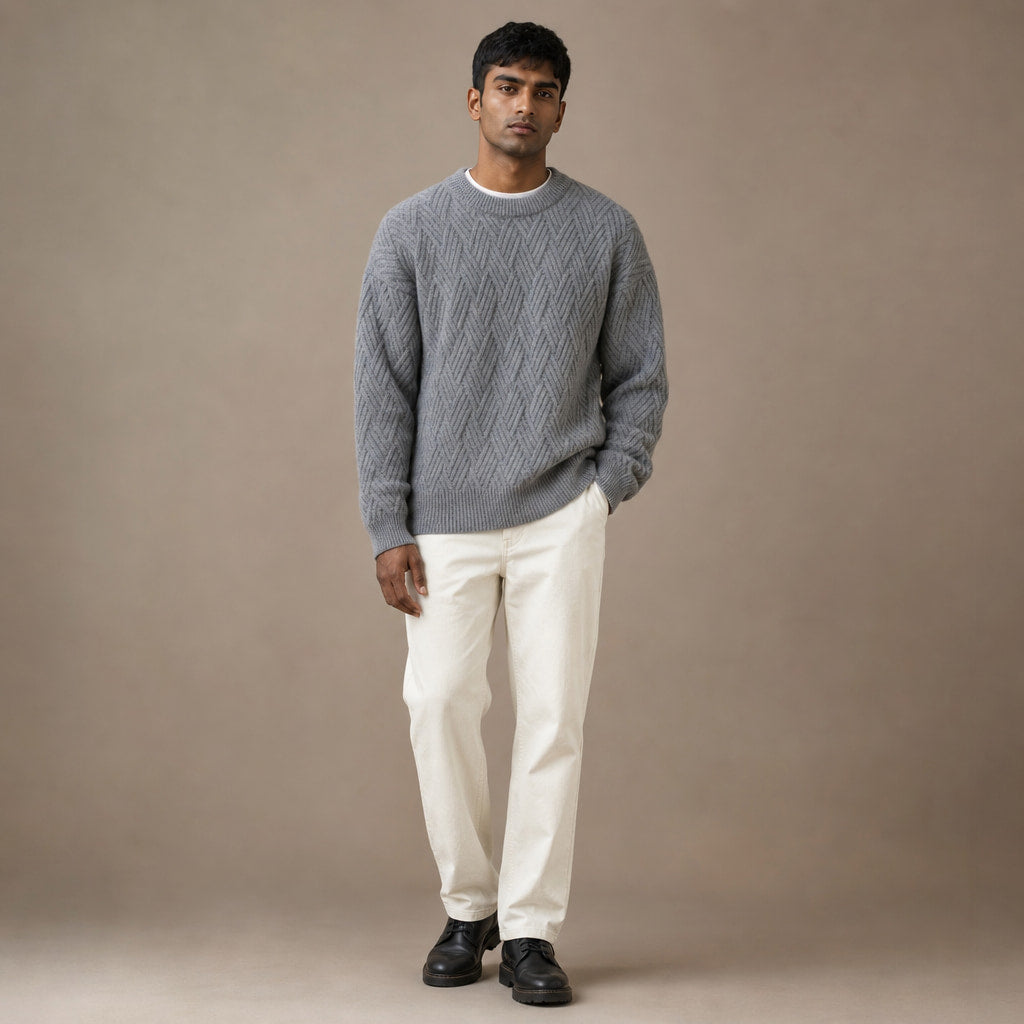 Crew Neck Jumper Textured Knit Grey – Full Look
