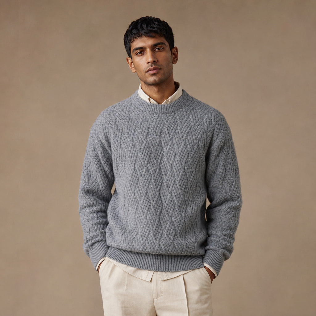 Crew Neck Jumper Textured Knit Grey – Product Photo