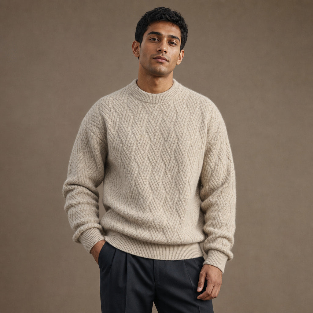 Crew Neck Jumper Textured Knit Khaki – Product Photo
