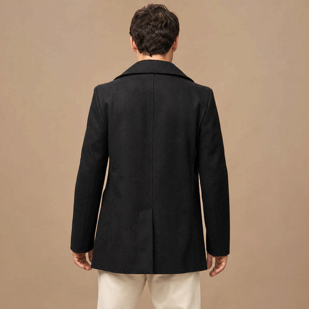 Caspian | Pea Coat Double Breasted Wool Black – Product Photo