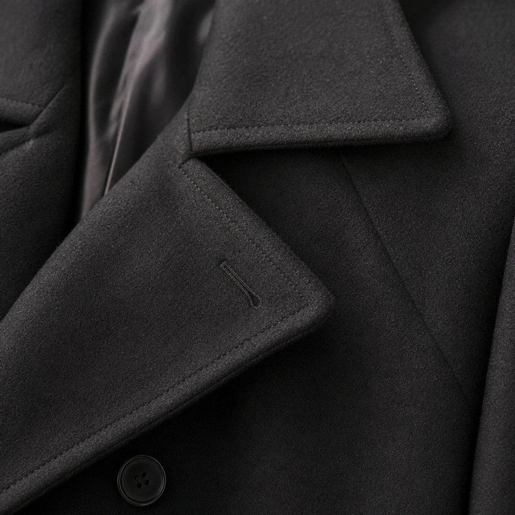 Caspian | Pea Coat Double Breasted Wool Black – Product Photo