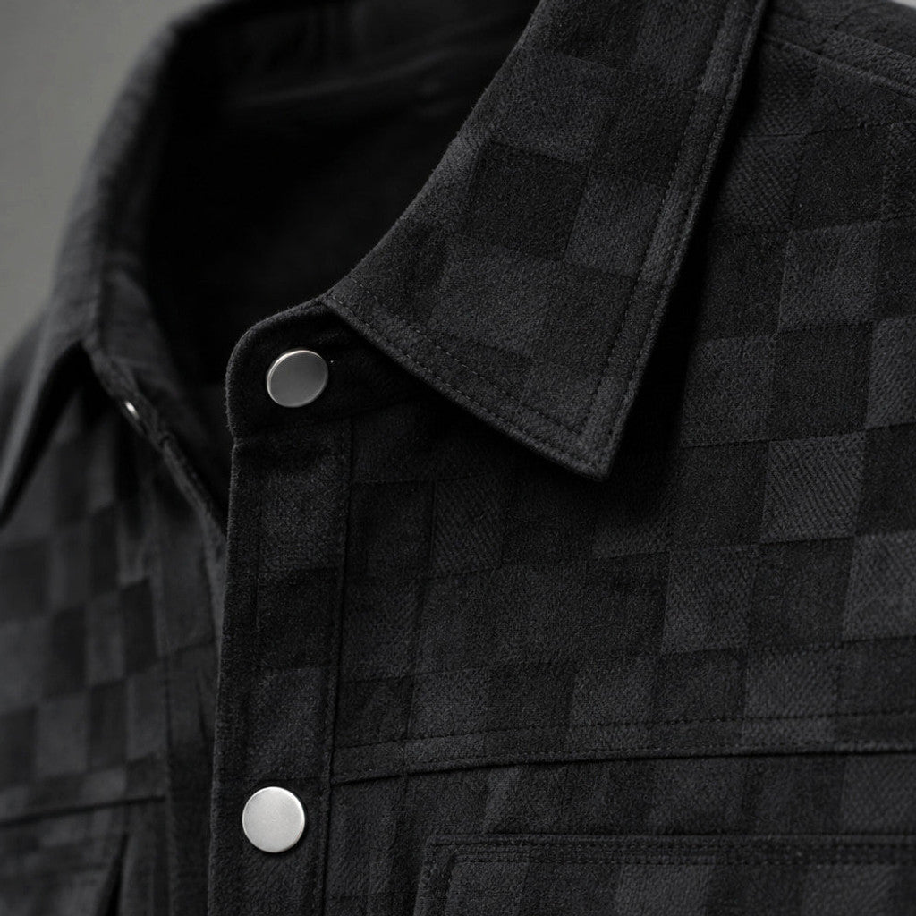 Castleton | Checked Jacket Velour Suede Black – Fabric and Detail Close-Up